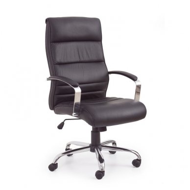 TEKSAS black leather guide office chair on wheels