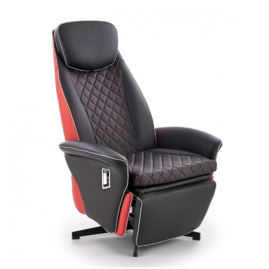 CAMARO black / red colored armchair with drop down footrest