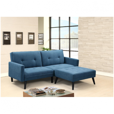 CORNER folding blue sofa with footrest