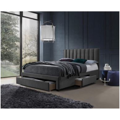 GRACE bed with gray velvet drawers