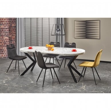 PERONI round extension dining table with white marble imitation