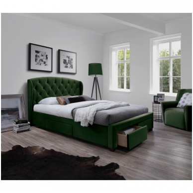 SABRINA 160 bed with drawers dark green